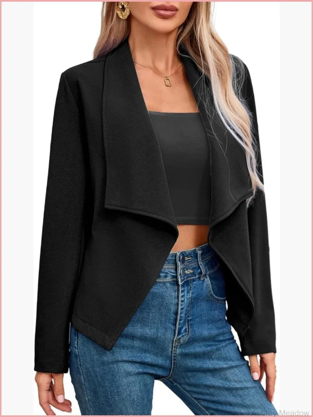 Lightweight Long Sleeve Open Front Blazer Office Jacket
